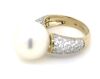 14K Yellow Gold, White Cultured South Sea Pearl and Diamond, Cocktail Ring - 3