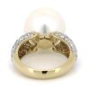 14K Yellow Gold, White Cultured South Sea Pearl and Diamond, Cocktail Ring - 4