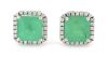 14K White Gold, Colombian Emerald and Diamond, Halo Stud Earrings