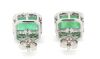 14K White Gold, Colombian Emerald and Diamond, Halo Stud Earrings - 3