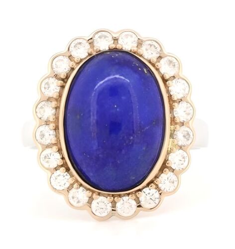 14K White and Rose Gold, Lapis Lazuli and Diamond Halo Ring