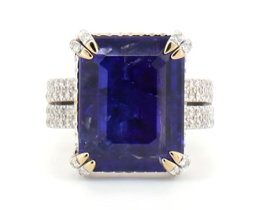 14K Yellow/White Gold, 11.53ct Tanzanite and Diamond, Cluster Cocktail Ring