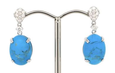 14K White Gold, Turquoise and Diamond, Drop Earrings