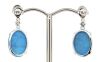 14K White Gold, Turquoise and Diamond, Drop Earrings - 3