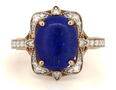 14K Rose Gold, Lapis Lazuli and Diamond, Antique Style Halo Ring