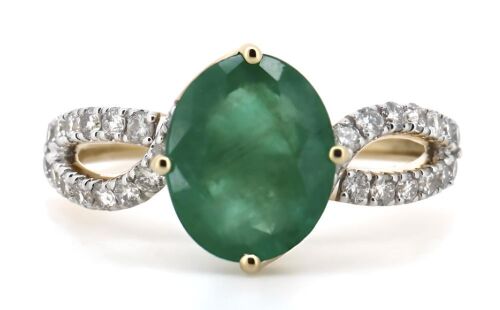 14K Yellow Gold, Emerald and Diamond, Twist Band Ring