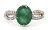 14K Yellow Gold, Emerald and Diamond, Twist Band Ring