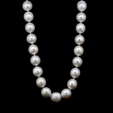 14K White Gold, White Cultured South Sea Pearl and Diamond, Strand Necklace