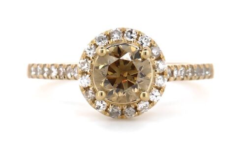 14K Yellow Gold, Fancy Light Brown Diamond, Halo Ring