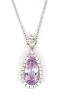 14K White Gold, Kunzite and Diamond, Halo Pendant Necklace