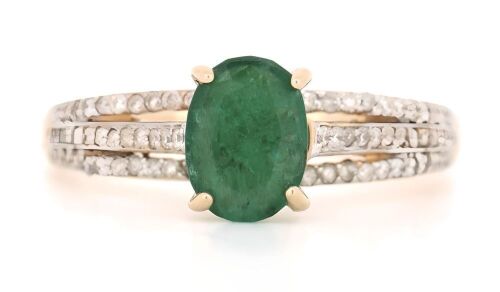 14K Rose Gold, Emerald and Diamond, Vintage Inspired Ring