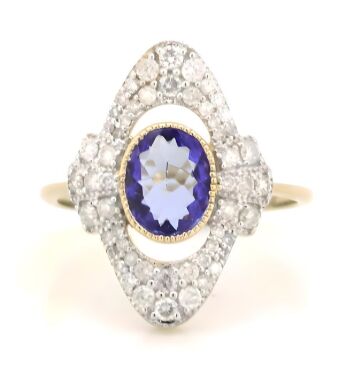 14K Yellow Gold, Tanzanite and Diamond, Cluster Ring