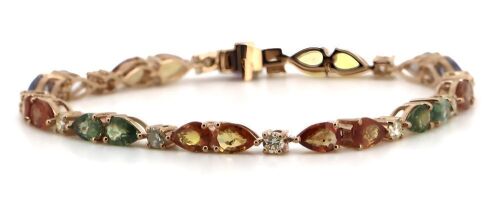 14K Rose Gold, Mixed Coloured Sapphire and Diamond, Line Bracelet