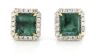 14K White Gold, Emerald and Diamond, Halo Stud Earrings