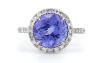 14K White Gold, Tanzanite and Diamond, Halo Ring