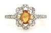 14K Yellow Gold, Orange Sapphire and Diamond, Flower Design Ring