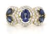 14K Yellow Gold, Blue Sapphire and Diamond, Decorative Halo Ring