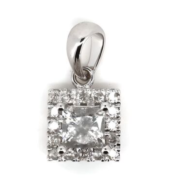 14K White Gold and Diamond, Square Halo Pendant