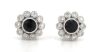 14K White Gold, Blue Sapphire and Diamond, Flower Design Stud Earrings