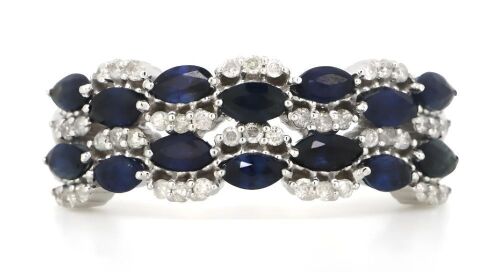 14K White Gold, Blue Sapphire and Diamond, Decorative Band Ring