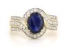 14K Yellow Gold, Blue Sapphire and Diamond, Halo Ring