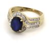 14K Yellow Gold, Blue Sapphire and Diamond, Halo Ring - 2