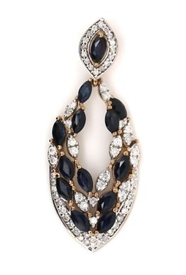 14K Rose Gold, Blue Sapphire and Diamond, Drop Pendant