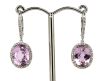 14K White Gold, Kunzite and Diamond, Halo Drop Earrings