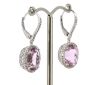 14K White Gold, Kunzite and Diamond, Halo Drop Earrings - 2