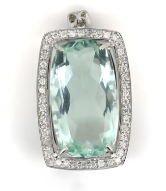 14K White Gold, Apatite and Diamond, Halo Statement Pendant