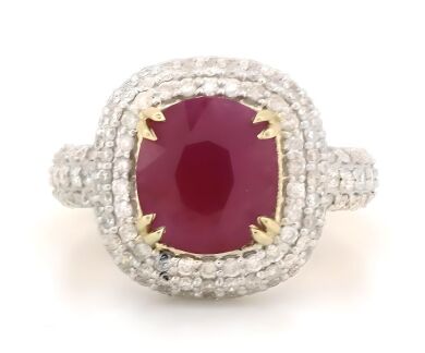 14K Yellow Gold, Ruby and Diamond, Cluster Ring