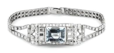 14K White Gold, Aquamarine and Diamond, Statement Bracelet