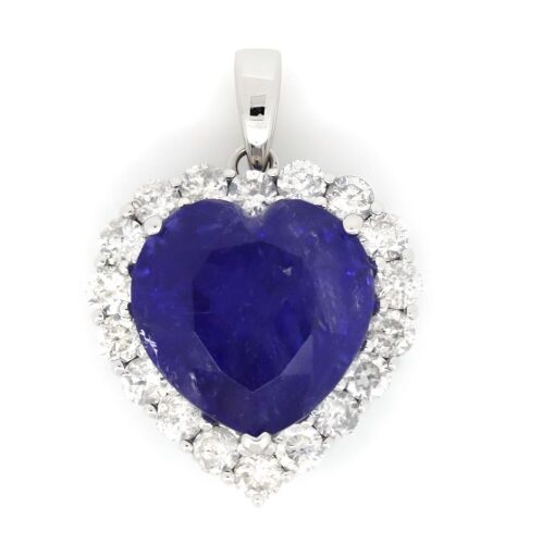 14K White Gold, Tanzanite and Diamond, Heart Halo Pendant