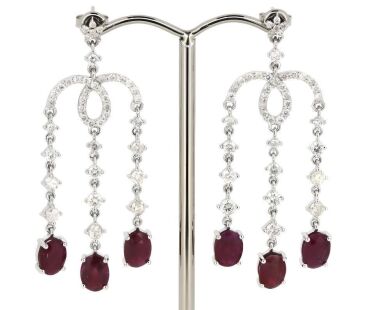 14K White Gold, Ruby and Diamond, Chandelier Style Earrings