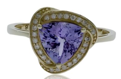 9K Yellow Gold Tanzanite and Diamond Halo Dress Ring