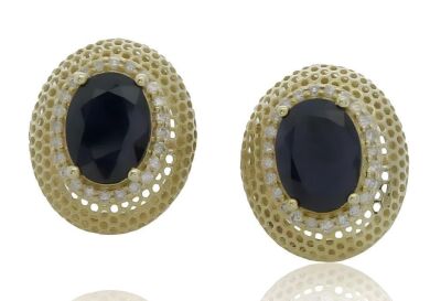 9K Oval Shaped Blue Sapphire and Diamond Earrings