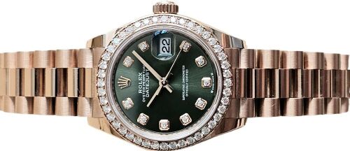 Rolex Datejust 28 Rose Gold Green Dial Factory Diamond Set