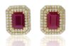 9K Yellow Gold Ruby and Diamond Stud Earrings