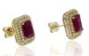 9K Yellow Gold Ruby and Diamond Stud Earrings - 3