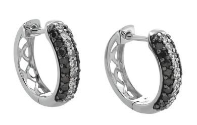 9K White Gold Black and White Diamond hoop Earrings