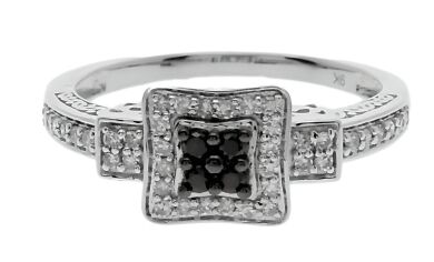 9K White Gold Black and White Diamond Dress Ring