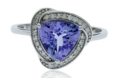 9K White Gold Tanzanite and Diamond Dress Ring