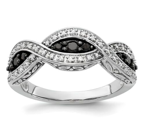 9K White Gold Black and White Diamond Band Ring