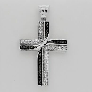 9K White Gold Black and White Diamond Cross Pendant