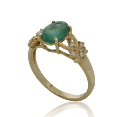 18K Yellow Gold Emerald and Diamond Dress Ring