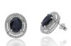 9K White Gold Oval Shaped Sapphire and Diamond stud earrings