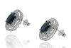 9K White Gold Oval Shaped Sapphire and Diamond stud earrings - 3