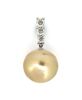 14K White Gold, Golden Cultured South Sea Pearl and Diamond, Drop Pendant