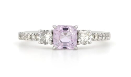 14K White Gold, Kunzite and Diamond, Trilogy Ring