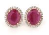 14K Yellow Gold, 9.74ct TSW Ruby and Diamond, Halo Stud Earrings